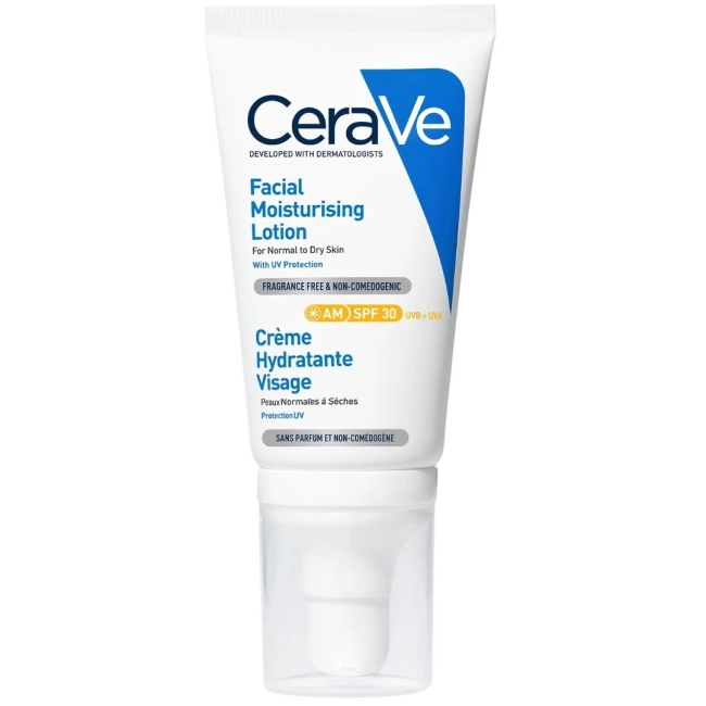 CeraVe AM Хидратиращ крем за лице за нормална и суха кожа SPF25 52 мл