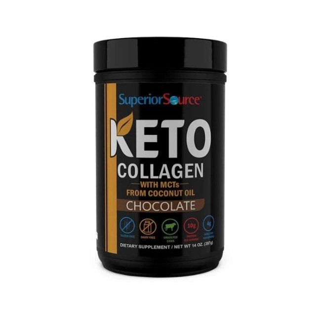 Superior Source КЕТО Колаген + средноверижни триглицериди от кокосово масло - с вкус на шоколад, 397 g прах