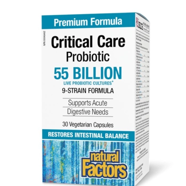Natural Factors Пробиотик - Critical Care Probiotic, 55 млрд. активни пробиотици, 9 щама формула, 30 V-капсули