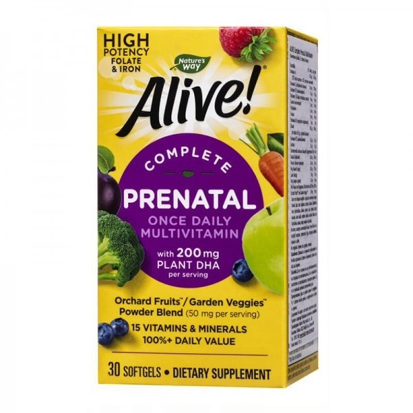 Nature's Way Alive Мултивитамини за бременни Алайв с растителна DHA - Alive! Complete Prenatal Multivitamin, 30 софтгел капсули