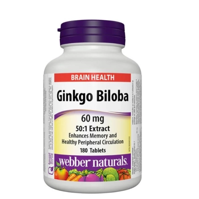 Webber Naturals Памет, концентрация, кръвооросяване - Гинко билоба 60 mg, 180 таблетки
