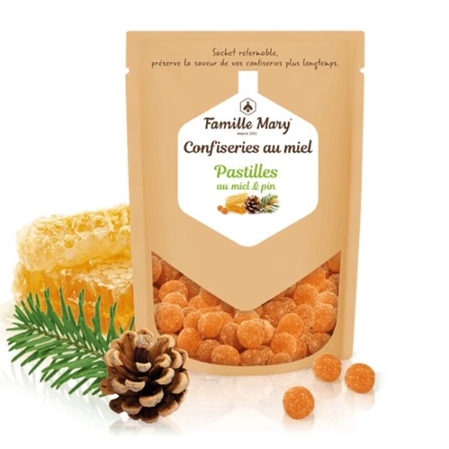 Famille Mary Билкови бонбони с мед и етерично масло от бор за здраво гърло, 250 g