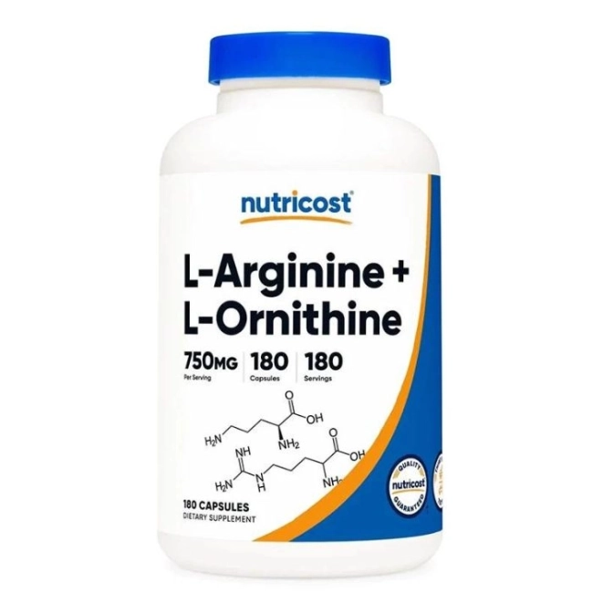 Nutricost Сърдечно-съдова система - Л- Аргинин + Л-Орнитин (L-Arginine + L-Ornithine), 180 капсули