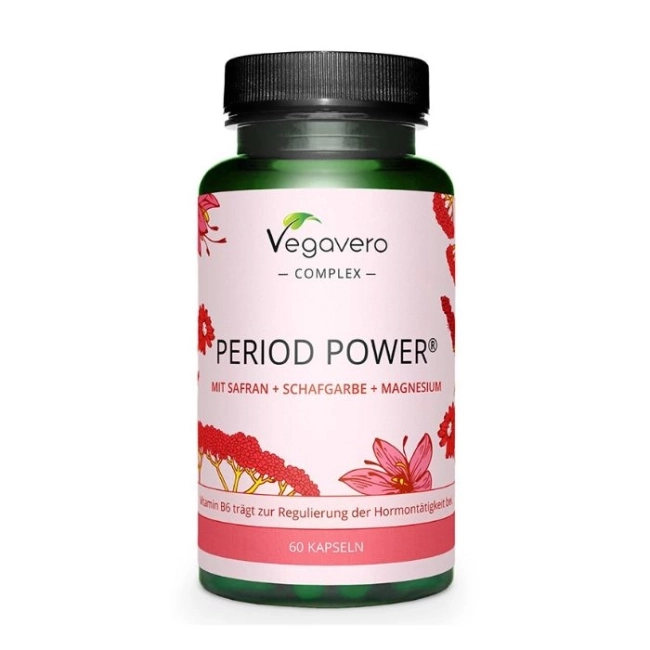 Vegavero Формула за жени с шафран, бял равнец и магнезий - Period Power, 60 капсули