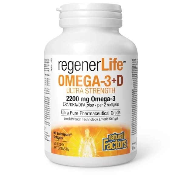 Natural Factors Омега-3 (ЕРА DHA 680335) + Витамин D3 500 IU  - RegenerLife™, 90 софтгел капсули