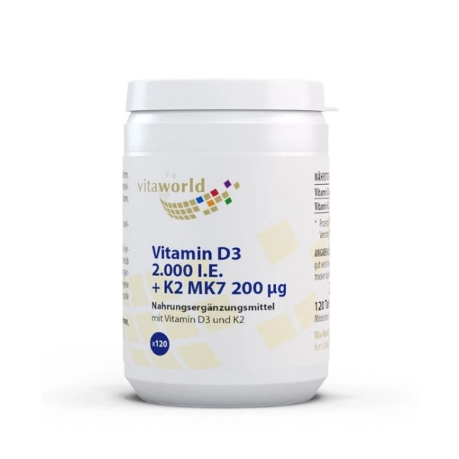 Vita World Костна система - Витамин D3 50 µg + K7 200 µg, 120 таблетки