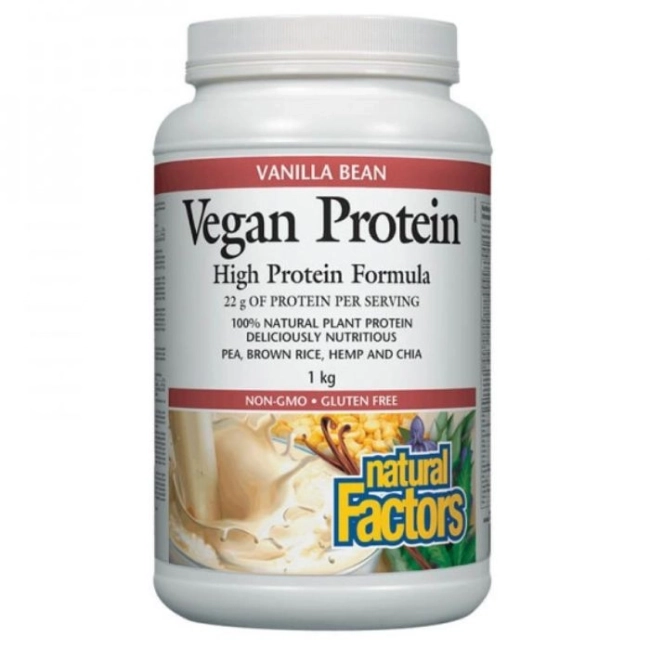Natural Factors Веган растителен протеин - 1 kg, прах, с вкус на ванилия