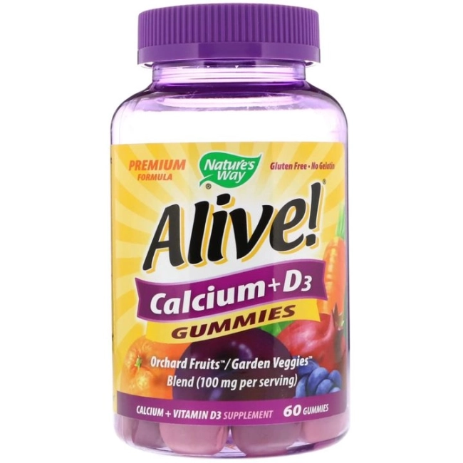 Nature's Way Alive Калций + Витамин D3 Алайв - Alive! Calcium + Vitamin D3 Gummies, 60 желирани таблетки
