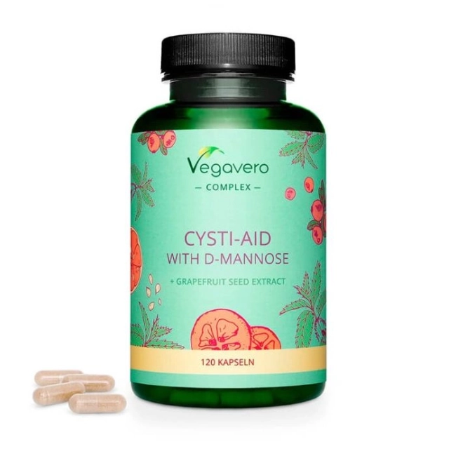Vegavero Cysti-Aid with D-Mannose + Grapefruit Seed Extract - Формула с D-маноза и екстракт от семена на грейпфрут,120 капсули