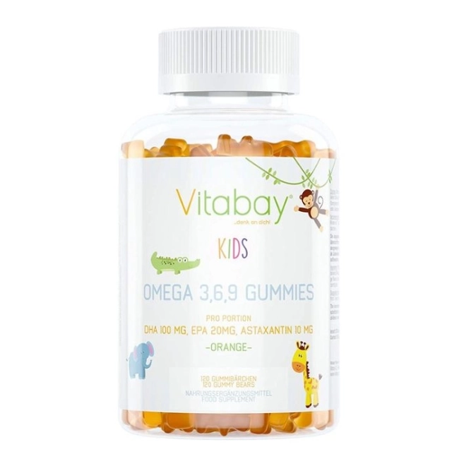 Vitabay Омега-3-6-9 за деца (с астаксантин и холин), 120 желирани таблетки с вкус на портокал