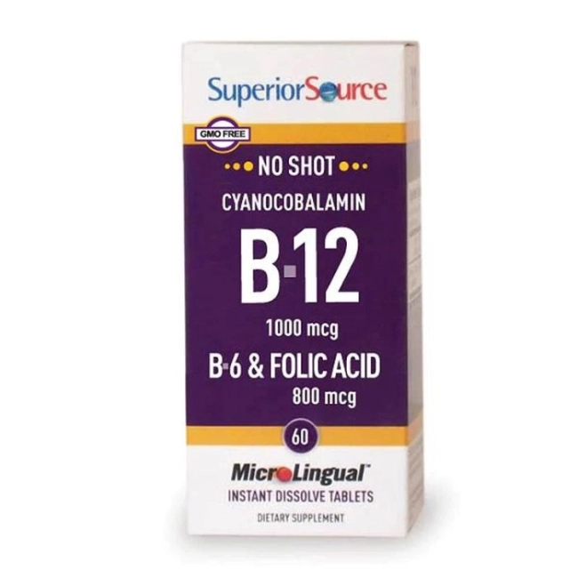 Superior Source Витамин В12, В6 + Фолиева киселина, 60 сублингвални таблетки