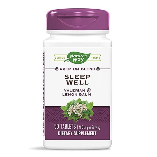 Nature’s Way Премиум формула за добър сън и релаксация - Sleep Well - с валериана, маточина и витамин В2, 50 таблетки