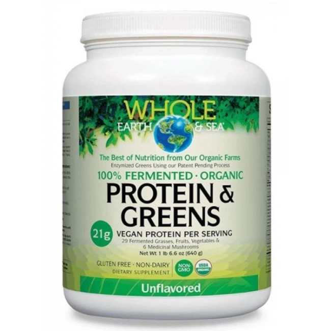 Natural Factors Whole earth and sea® 100 Fermented Organic Protein and Greens (неовкусен), 640 g пудра