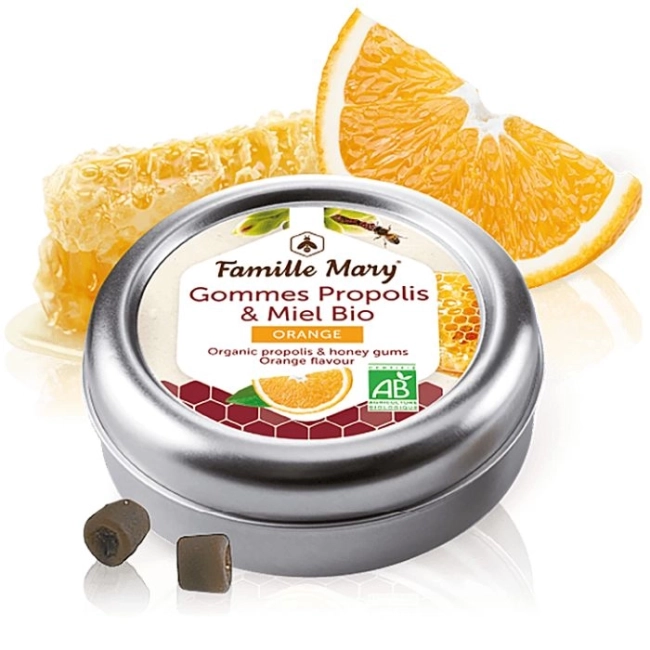 Famille Mary Бонбони за смучене с био мед, прополис и портокал, 45 g