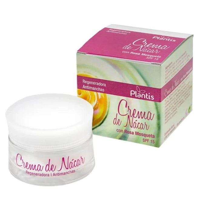 Artesania Agricola Крем за лице с шипки и перлен прах (защитен фактор 15) - Crema de Nácar con Rosa Mosqueta SPF 15 Plantis®, 50 ml