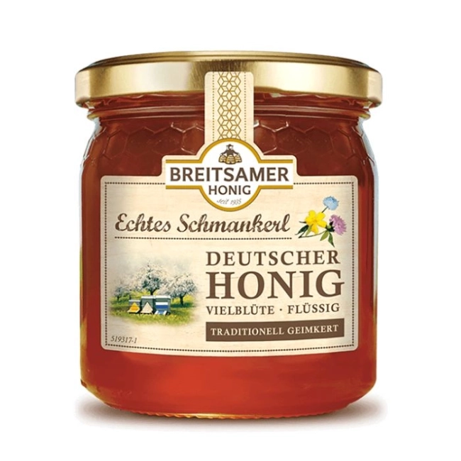Breitsamer Honig Deutscher honig echtes schmankerl vielblüte, flüssig - Mногоцветен деликатесен мед от Германия, течен, 500 g