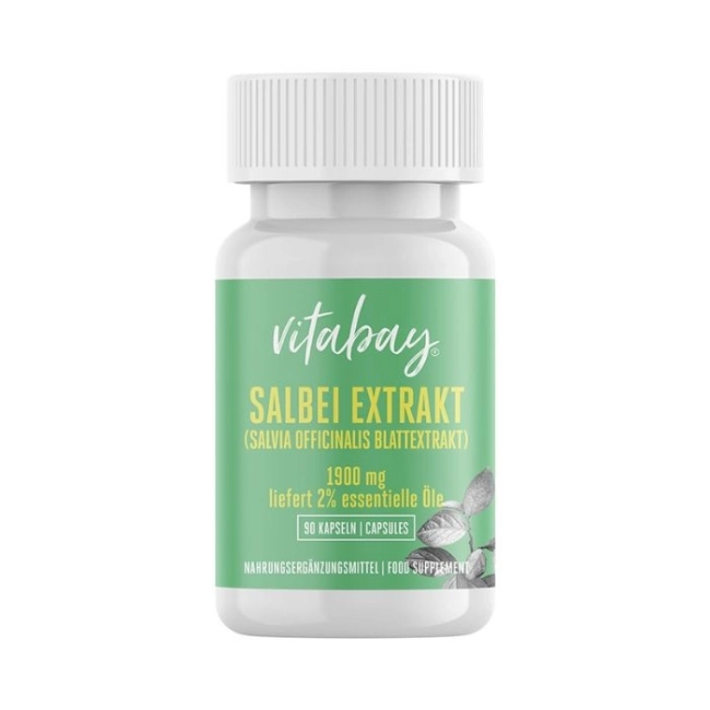 Vitabay Salbei Extrakt - Екстракт от градински чай 1900 mg (екстракт от листа Salvia officinalis, 2% етерични масла), 90 капсули