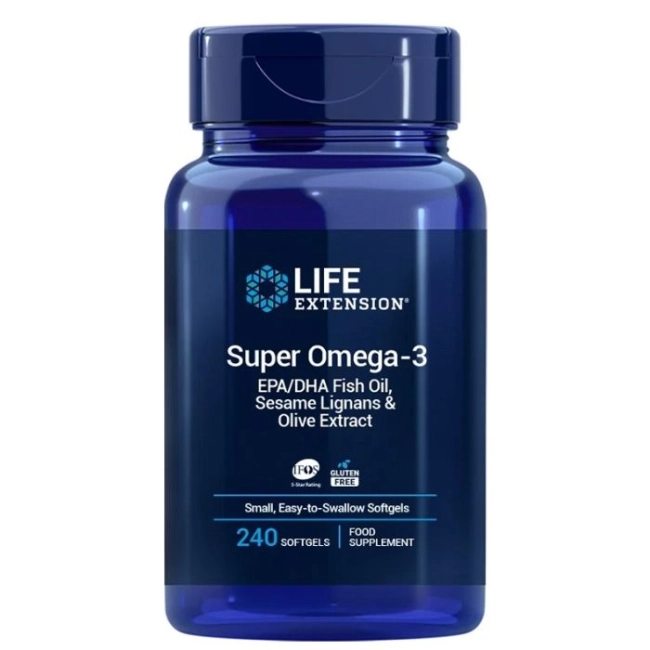 Life Extension Сърдечна и мозъчна функция - Супер Омега-3 (с лигнан от сусам и екстракт от маслина), 240 софтгел капсули