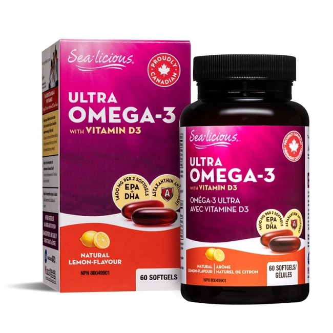 Natural Factors Sea-Licious® Ultra Omega-3 with Vitamin D3 - Омега-3 + витамин D3, 60 софтгел капсули