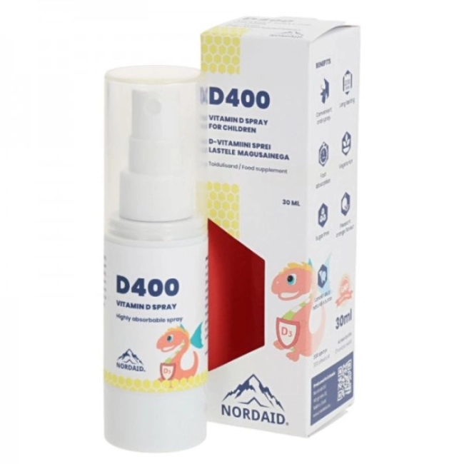 Nordaid Кости, зъби и имунна защита - Витамин D3 400 IU, спрей за уста, 30 ml / 200 впръсквания