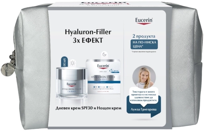 Eucerin Комплект при фини линии и бръчки Hyaluron-Filler дневен крем SPF30 за всеки тип кожа 50 ml + Hyaluron-Filler Нощен крем 50 ml