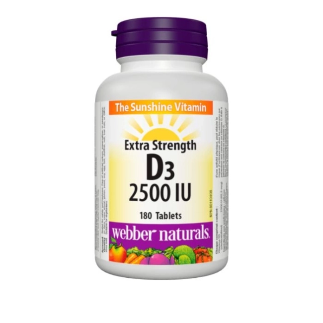 Webber Naturals Здрави кости и силен имунитет - Витамин D3 2500 IU, 180 таблетки