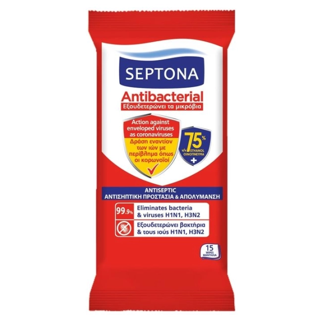 Septona Antiseptic Антибактериални мокри кърпи с антисептично действие 15 бр