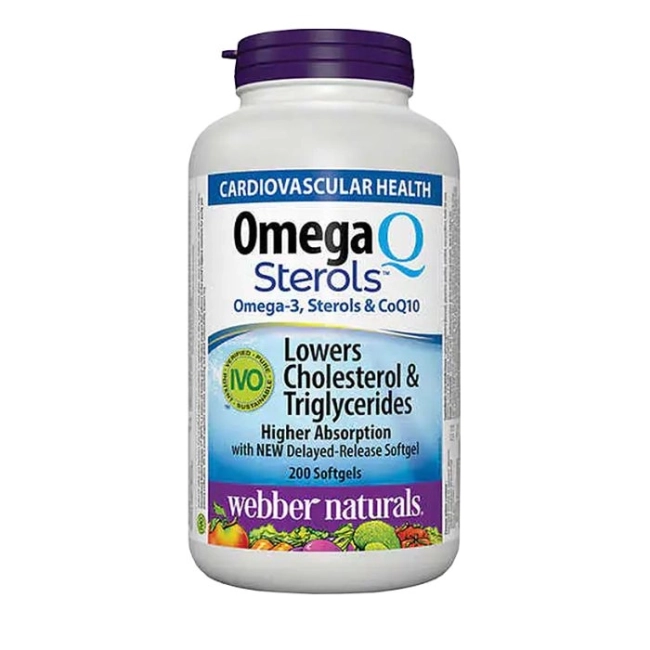 Webber Naturals Oмега-3, растителни стероли и коензим Q10 - Omega Q Sterols, 200 софтгел капсули