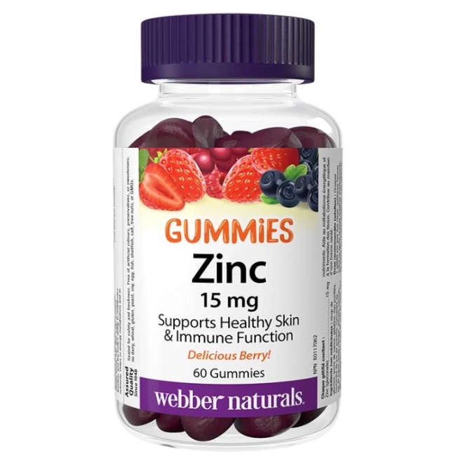Webber Naturals Имунитет - Цинк (глюконат) Гъми 15 mg, 60 желирани таблетки с плодов вкус