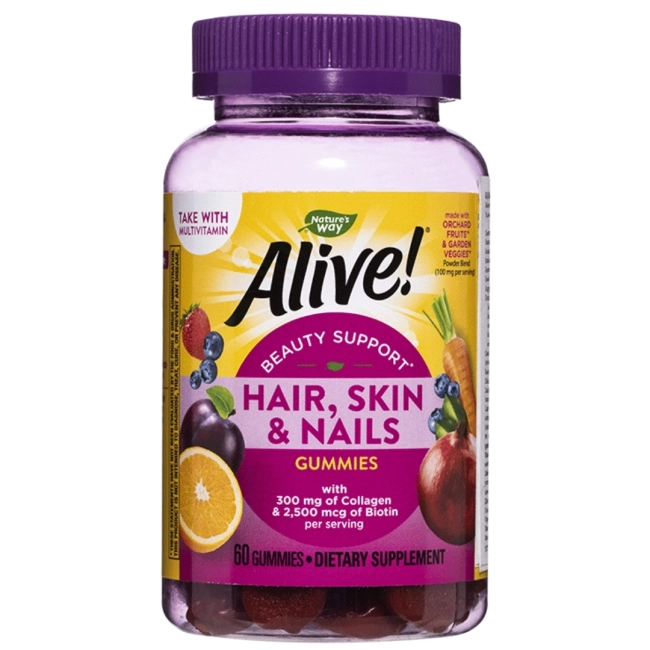 Nature's Way Alive Формула за коса, кожа и нокти+ Алайв - Alive! Hair, Skin & Nails Gummies, 60 желирани таблетки