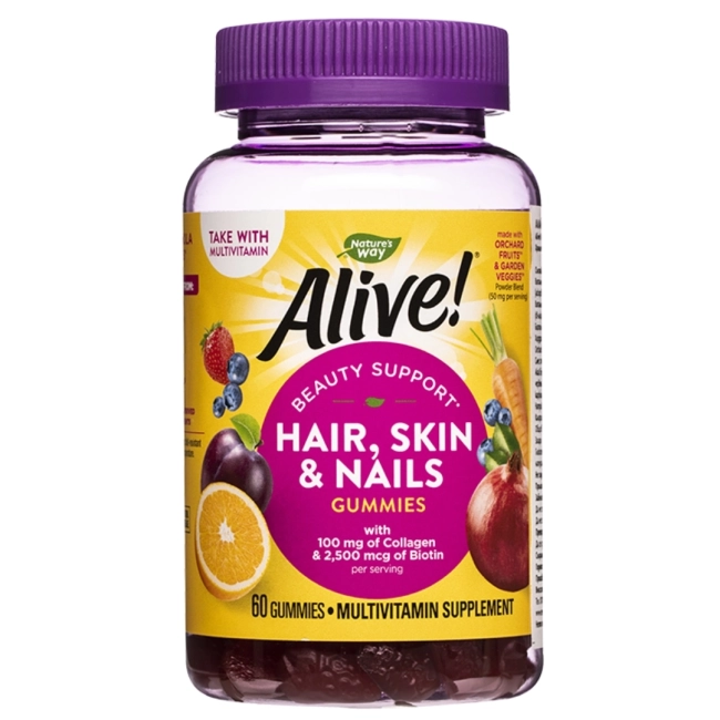 Nature's Way Alive Формула за коса, кожа и нокти Алайв - Alive! Hair, Skin & Nails Gummies, 60 желирани таблетки
