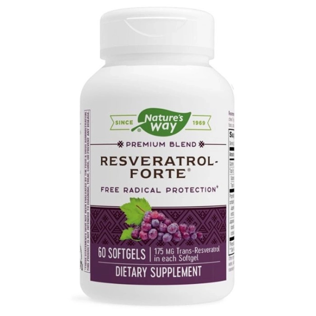 Nature’s Way Премиум формула за сърдечно-съдовата система и мозъка - Resveratrol Forte, 450 mg, 60 софтгел капсули