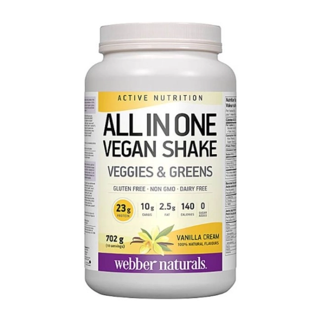 Webber Naturals All in One Vegan Shake - Веган протеин с вкус на ванилия, 702 g прах