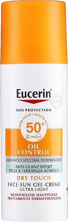 Eucerin Sun Oil Control Слънцезащитен гел-крем за лице за мазна и акнеична кожа SPF50+ 50 мл