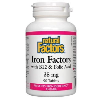 Natural Factors Iron Factors with B12 & Folic Acid за здравословни нива на хемоглобин в тялото 35 мг х 90 таблетки