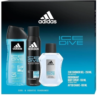 Adidas Men Ice Dive Подаръчен комплект за мъже Дезодoрант 150мл+250мл душ гел 3в1+100мл афтършейв