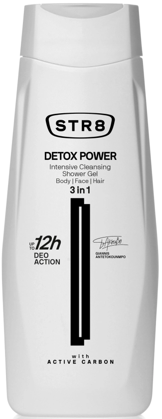 STR8 Detox Power Детоксикиращ душ-гел 3в1 за мъже за тяло, лице и коса 400 мл