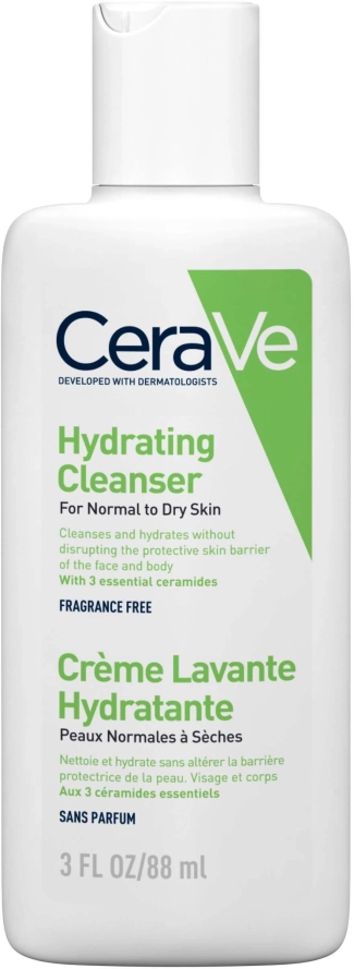 CeraVe Хидратиращ измиващ крем за лице и тяло за нормална до суха кожа 88 мл